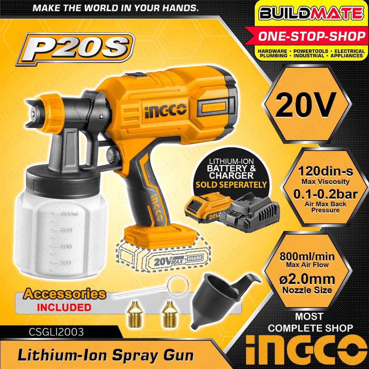 (SOLO) BUILDMATE Ingco 20V Lithium-Ion Cordless Spray Gun Paint Zoom UNIT BARE TOOL CSGLI2003  ICPT
