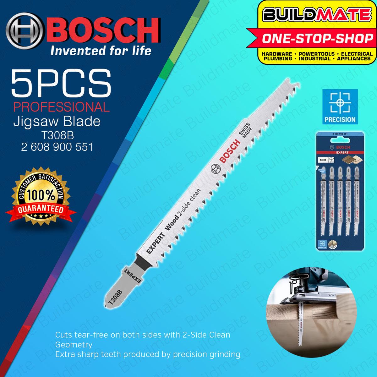 (5PCS) BUILDMATE Bosch 117MM Jigsaw Blade Set T308B / T308BO Expert 'Wood 2-Side Clean' for Wood BAX